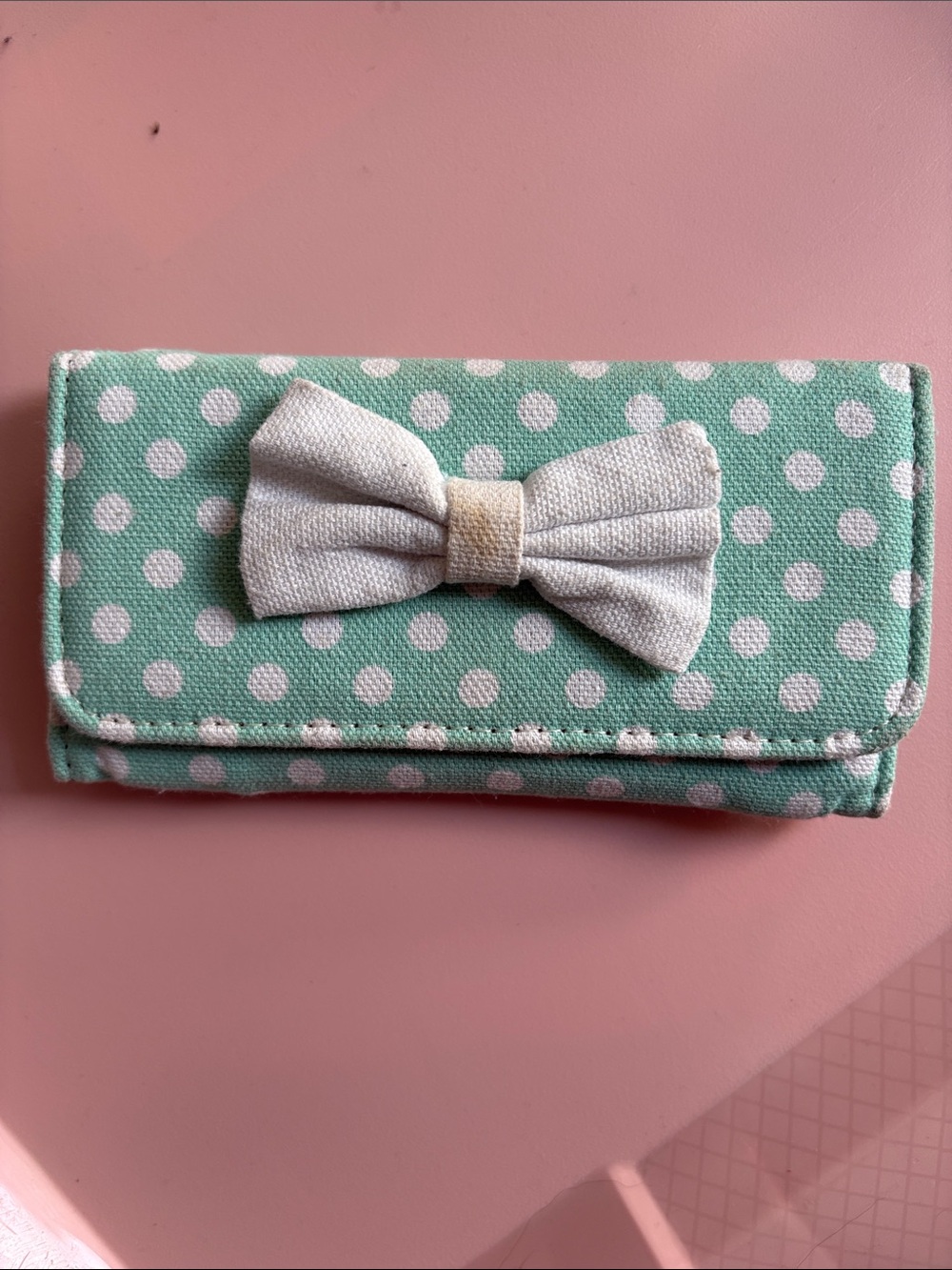 Kids Polka Dot Bow Wallet - Mint Green